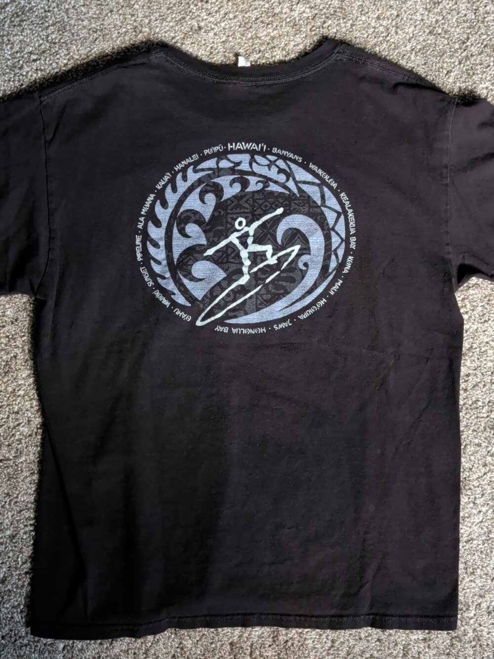 Wave Rider Surf Co. Hawaii Black Size Large Short Sleeve Surfing Vacation Tee
